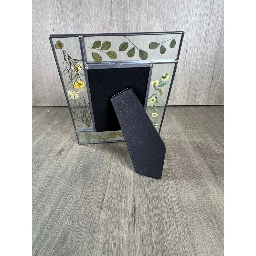 Pressed Flower Glass Picture Frame Vintage Metal Solder Botanical Cottagecore